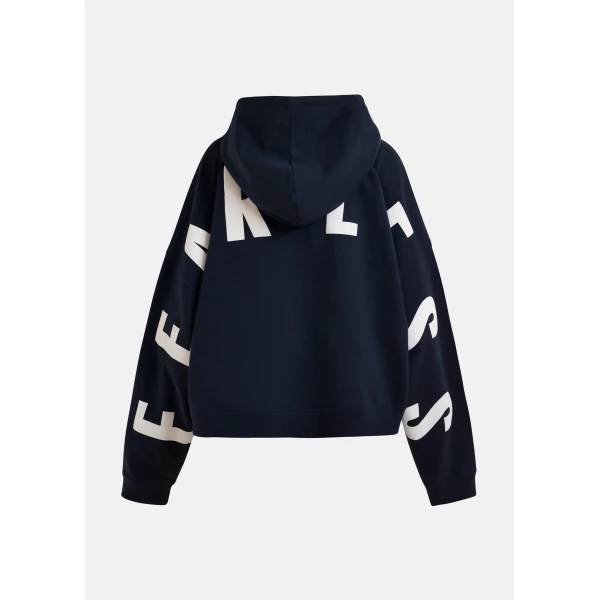 Essentiel Antwerp Navy oversized cotton hoodie with "fearless"-print - Essentiel Antwerp Hoodies - Colorful Belgian Design - Shop at Luxury Shoes 