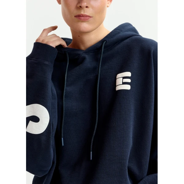 Essentiel Antwerp Navy oversized cotton hoodie with "fearless"-print - Essentiel Antwerp Hoodies - Colorful Belgian Design - Shop at Luxury Shoes 