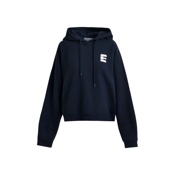 Essentiel Antwerp Navy oversized cotton hoodie with "fearless"-print - Essentiel Antwerp Hoodies - Colorful Belgian Design - Shop at Luxury Shoes 