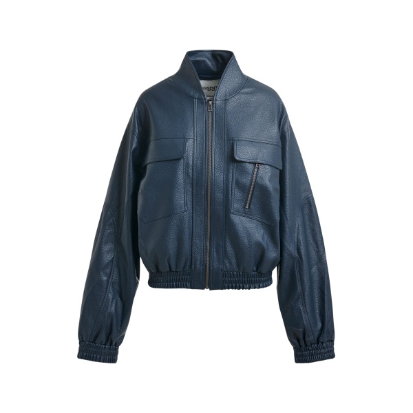 Essentiel Antwerp Navy oversized faux-leather bomber jacket - Essentiel Antwerp Jackets - Colorful Belgian Design - Shop at Luxury Shoes 