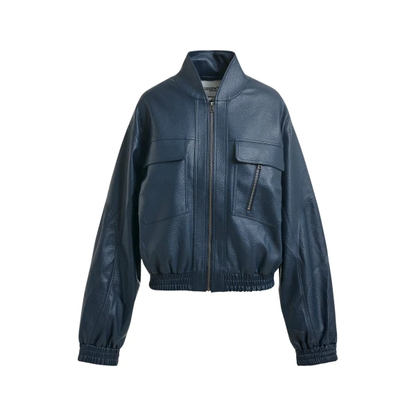 Essentiel Antwerp Navy oversized faux-leather bomber jacket - Essentiel Antwerp Jackets - Colorful Belgian Design - Shop at Luxury Shoes 