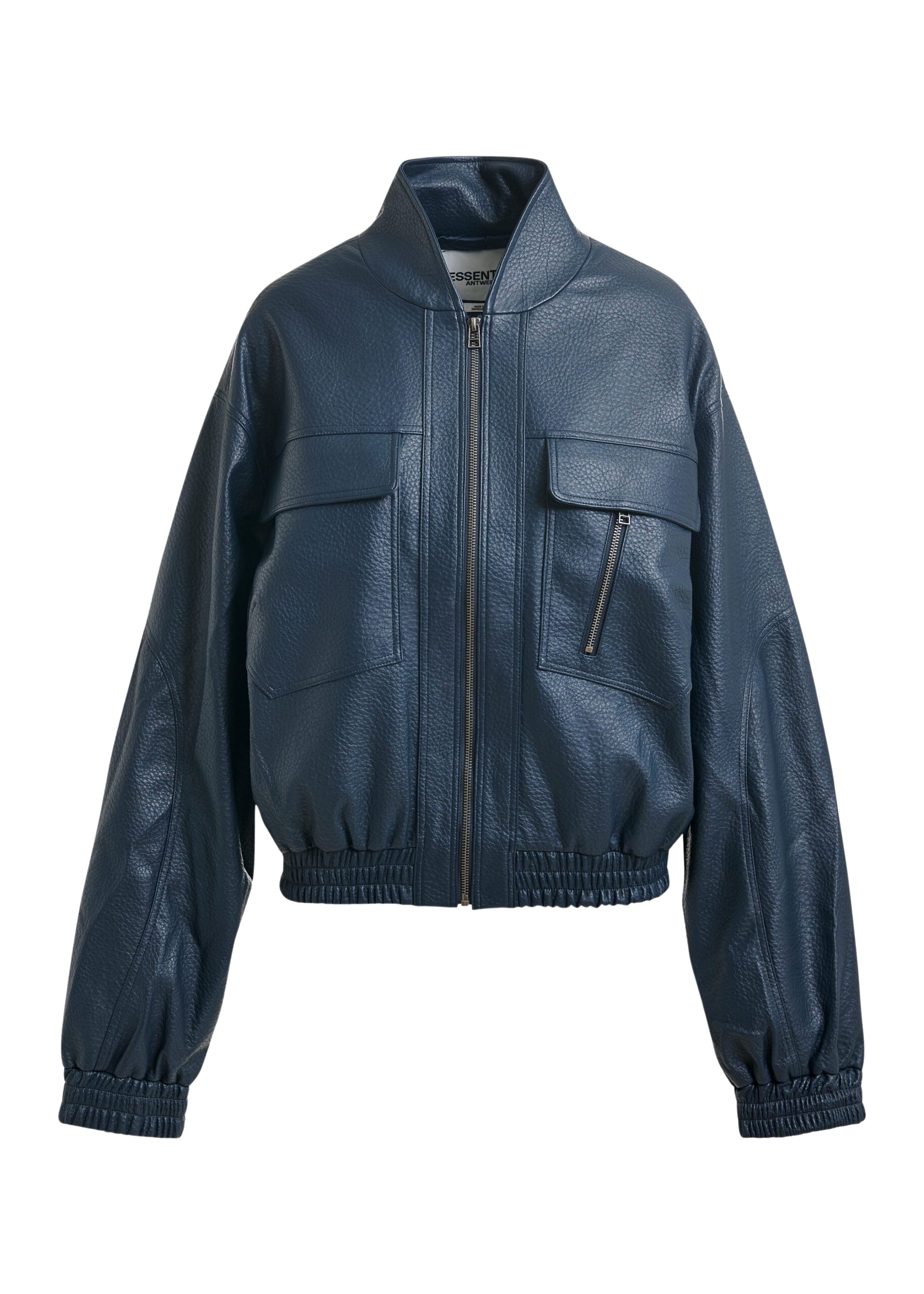 Essentiel Antwerp Navy oversized faux-leather bomber jacket - Essentiel Antwerp Jackets - Colorful Belgian Design - Shop at Luxury Shoes 