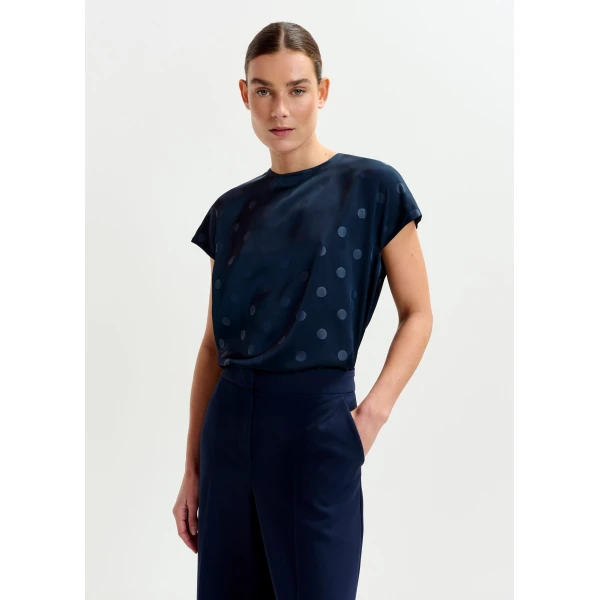 Essentiel Antwerp Navy polkadot top with cap sleeves - Essentiel Antwerp Tops - Colorful Belgian Design - Shop at Luxury Shoes 