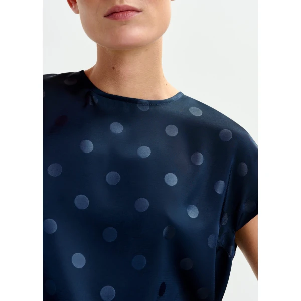 Essentiel Antwerp Navy polkadot top with cap sleeves - Essentiel Antwerp Tops - Colorful Belgian Design - Shop at Luxury Shoes 