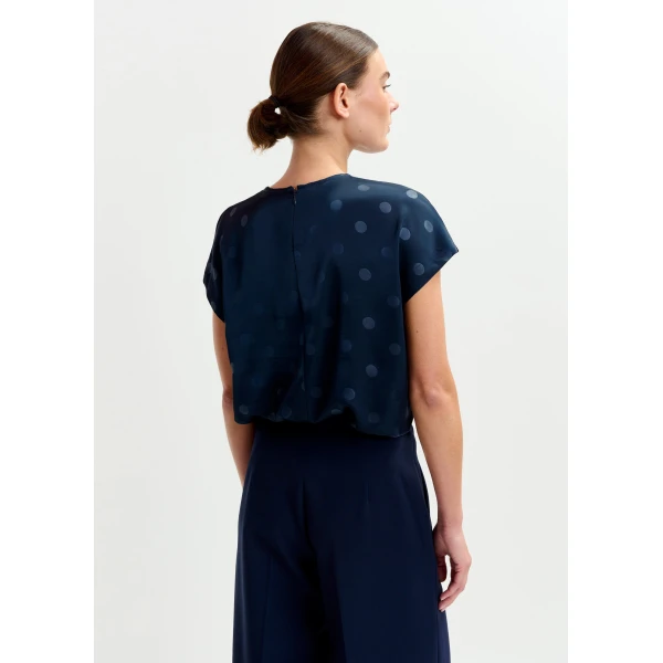 Essentiel Antwerp Navy polkadot top with cap sleeves - Essentiel Antwerp Tops - Colorful Belgian Design - Shop at Luxury Shoes 