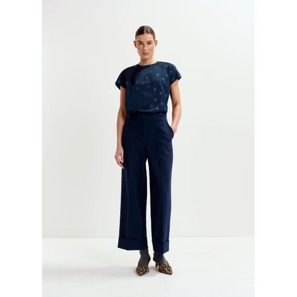 Essentiel Antwerp Navy polkadot top with cap sleeves - Essentiel Antwerp Tops - Colorful Belgian Design - Shop at Luxury Shoes 