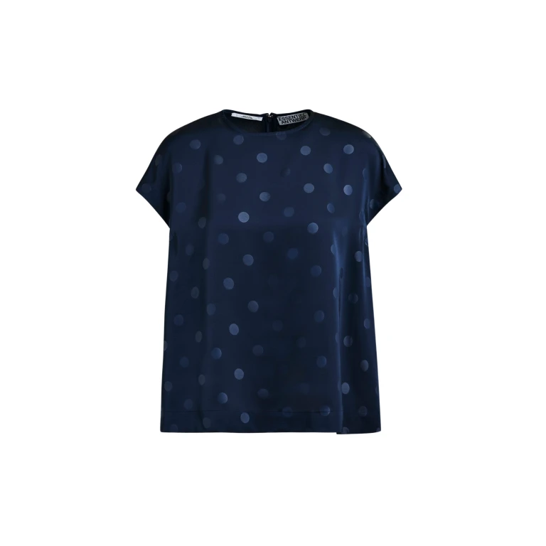 Essentiel Antwerp Navy polkadot top with cap sleeves - Essentiel Antwerp Tops - Colorful Belgian Design - Shop at Luxury Shoes 