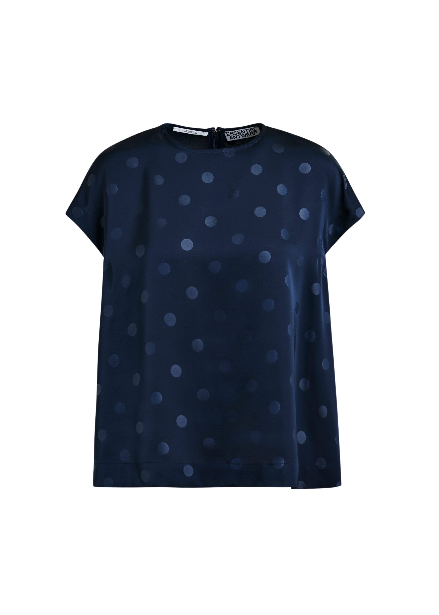 Essentiel Antwerp Navy polkadot top with cap sleeves