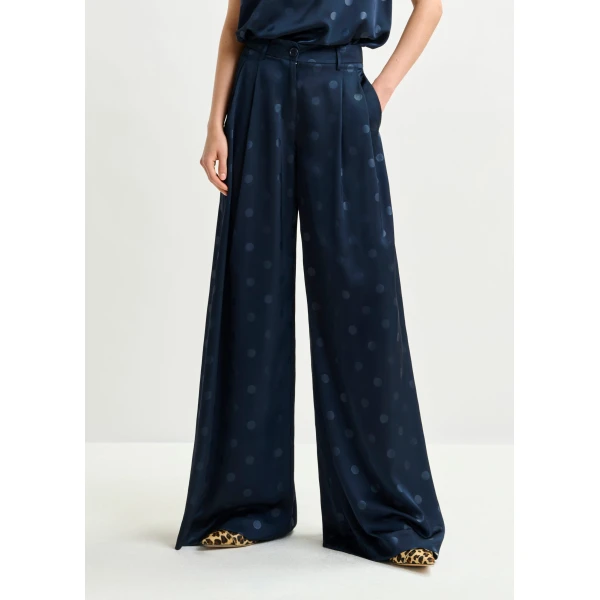 Essentiel Antwerp Navy printed wide-leg pants - Essentiel Antwerp Pants - Colorful Belgian Design - Shop at Luxury Shoes 