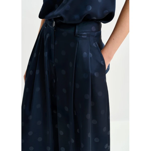 Essentiel Antwerp Navy printed wide-leg pants - Essentiel Antwerp Pants - Colorful Belgian Design - Shop at Luxury Shoes 