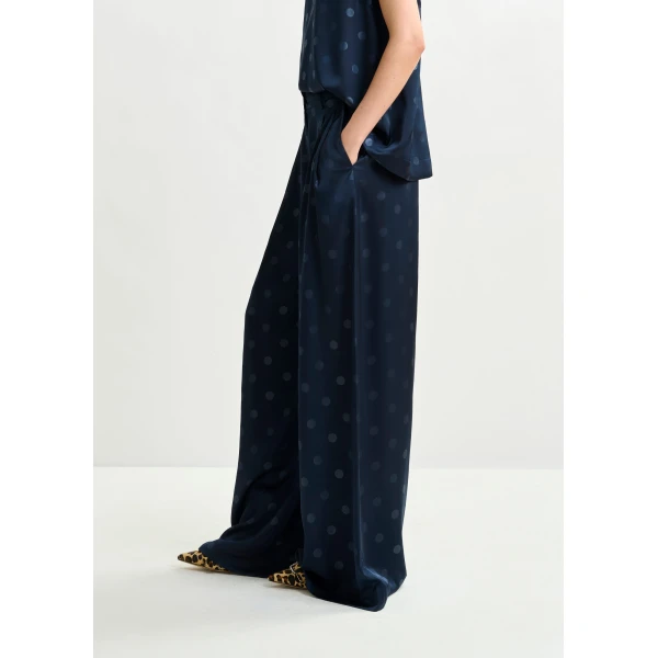 Essentiel Antwerp Navy printed wide-leg pants - Essentiel Antwerp Pants - Colorful Belgian Design - Shop at Luxury Shoes 
