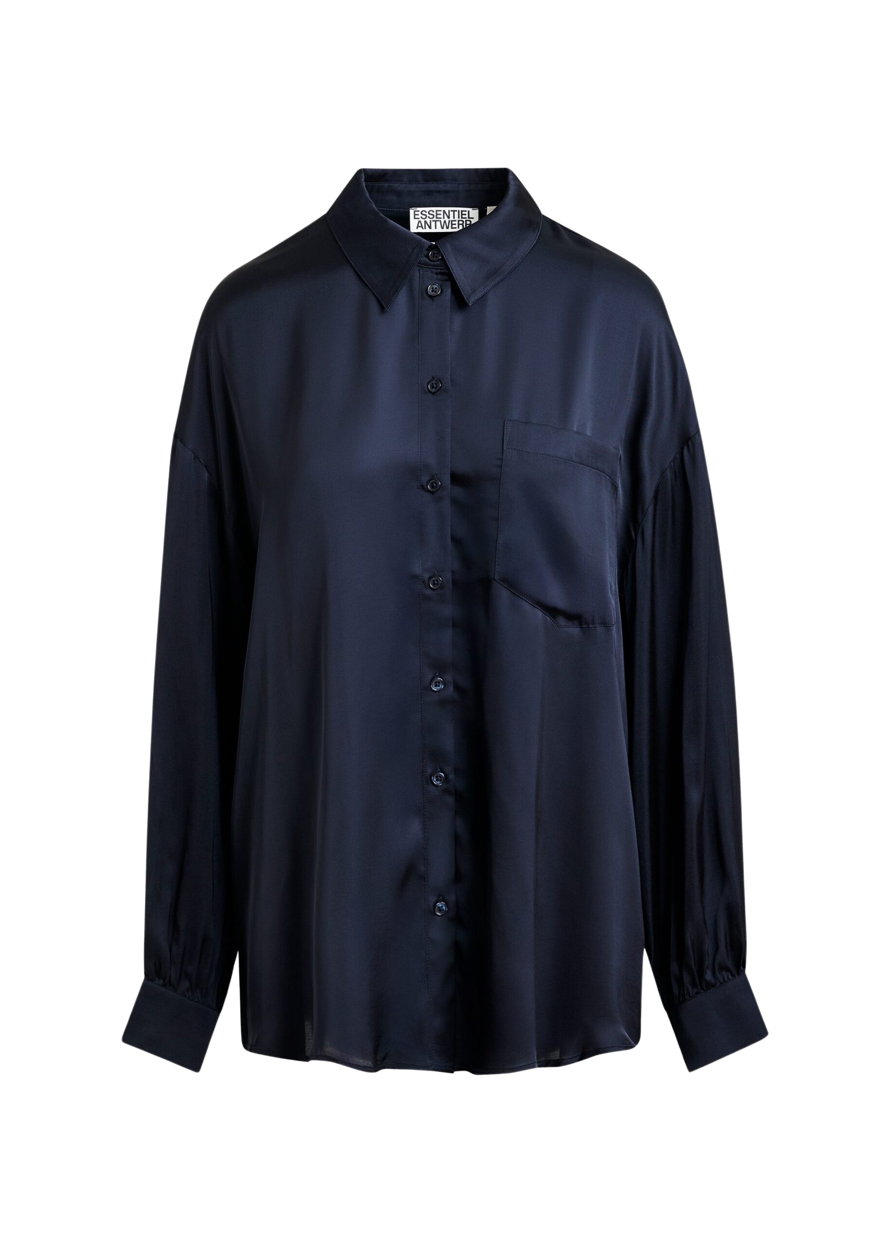 Essentiel Antwerp Navy ruffle-trimmed oversized shirt