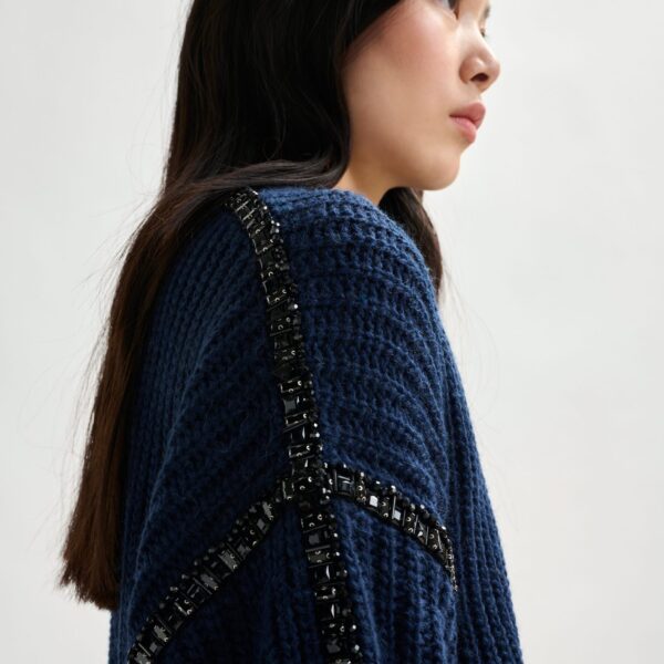 Essentiel Antwerp Navy wool-blend turtleneck with detachable collar and rhinestone embellishments Knit, view 5