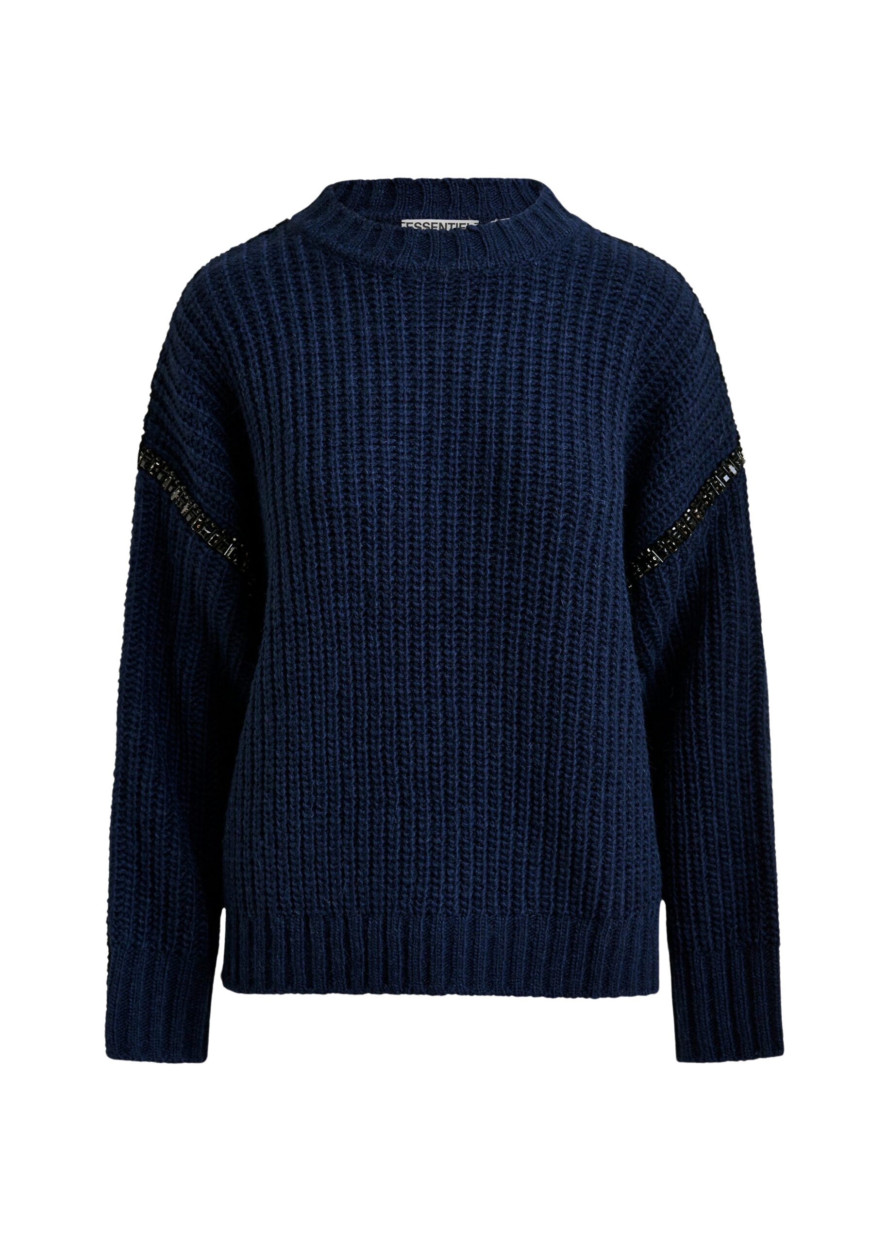 Essentiel Antwerp Navy wool-blend turtleneck with detachable collar and rhinestone embellishments Knit