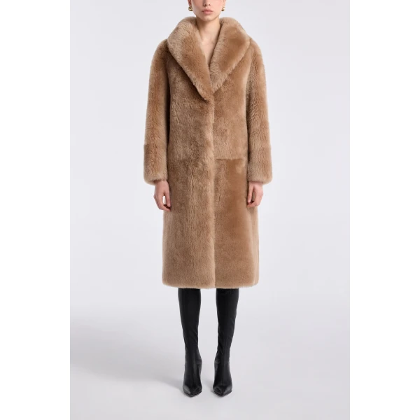 Nour Hammour Coats Color | Anaïs Textured Shearling Coat luxury leather Coats from Luxury Shoes 