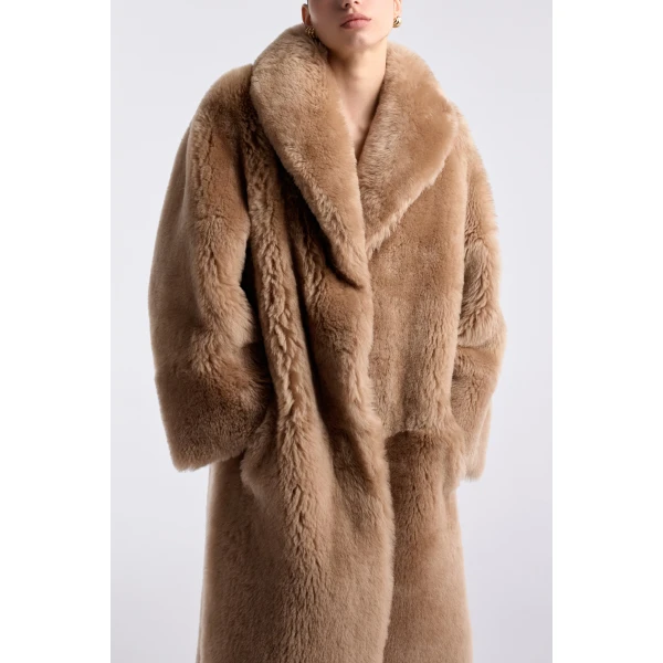 Nour Hammour Coats Color | Anaïs Textured Shearling Coat luxury leather Coats from Luxury Shoes 