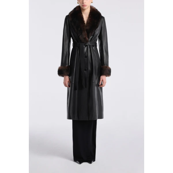 Nour Hammour Coats Color | Baez Luxe Leather Coat luxury leather Coats from Luxury Shoes 