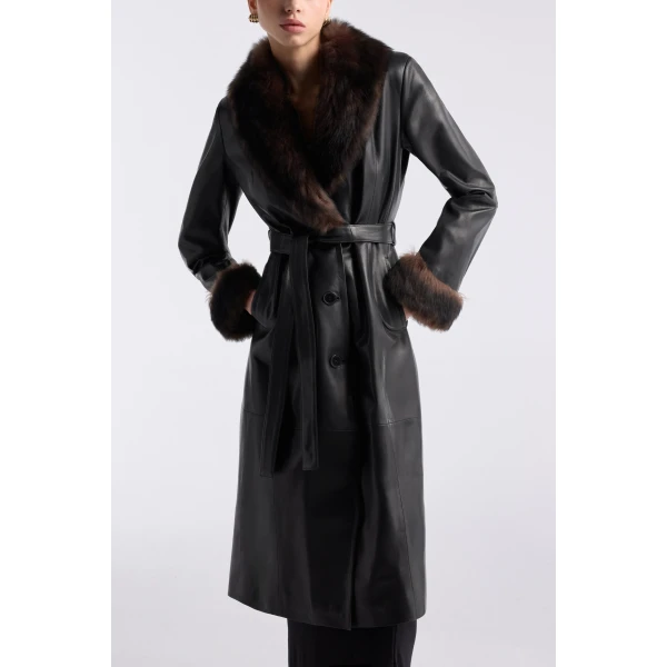 Nour Hammour Coats Color | Baez Luxe Leather Coat luxury leather Coats from Luxury Shoes 