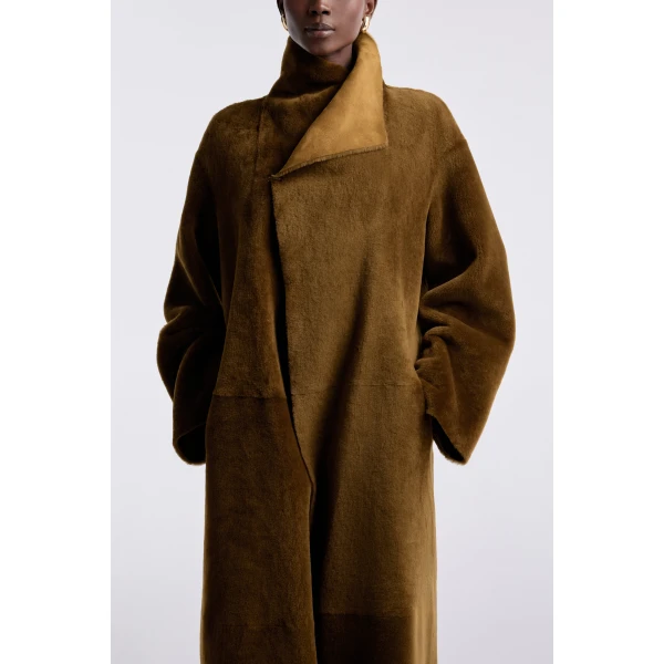 Nour Hammour Coats Color | Birthday Coat Merinos Draped Shearling Coat luxury leather Coats from Luxury Shoes 