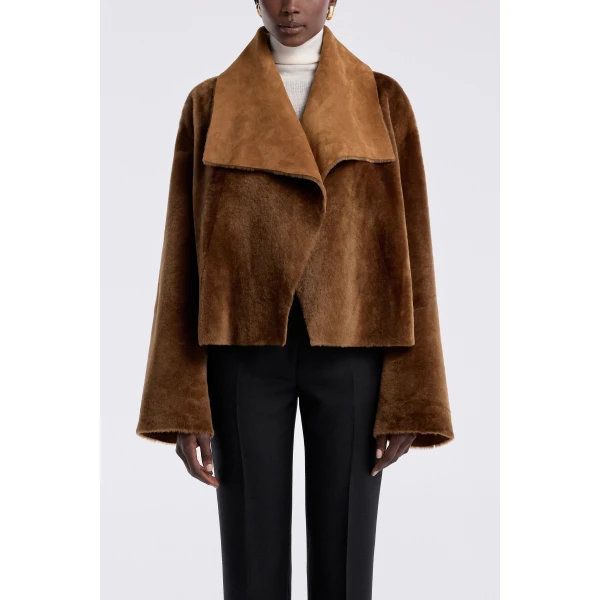 Nour Hammour Jackets Color | Cascade Draped Shearling Jacket luxury leather Jackets from Luxury Shoes 