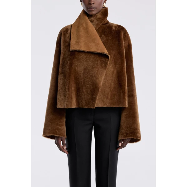 Nour Hammour Jackets Color | Cascade Draped Shearling Jacket luxury leather Jackets from Luxury Shoes 