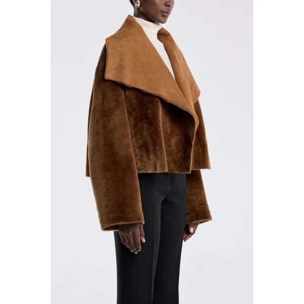 Nour Hammour Jackets Color | Cascade Draped Shearling Jacket luxury leather Jackets from Luxury Shoes 