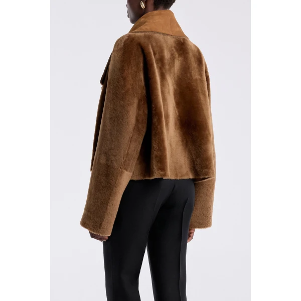 Nour Hammour Jackets Color | Cascade Draped Shearling Jacket luxury leather Jackets from Luxury Shoes 