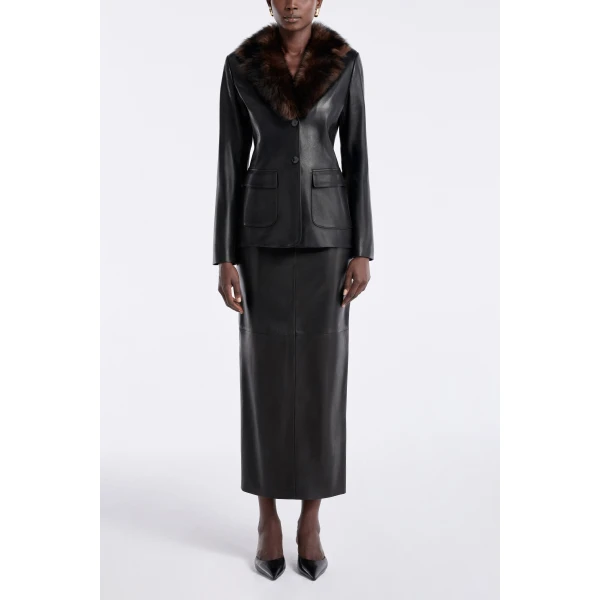 Nour Hammour Jackets Color | Caterina Polished Leather Blazer luxury leather Jackets from Luxury Shoes 