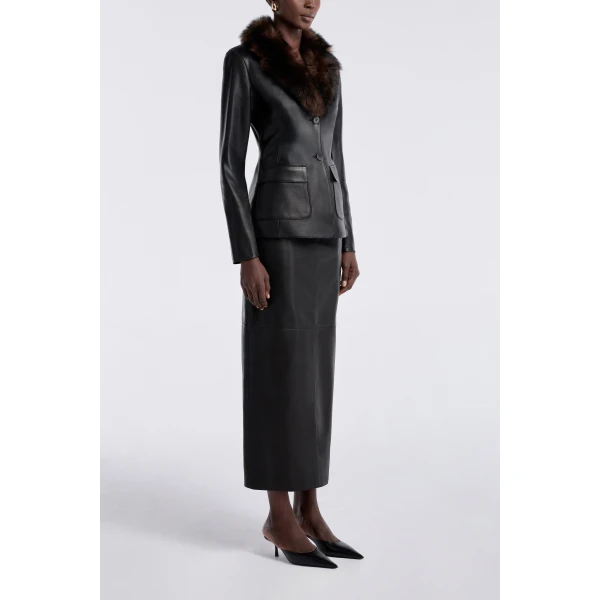 Nour Hammour Jackets Color | Caterina Polished Leather Blazer luxury leather Jackets from Luxury Shoes 