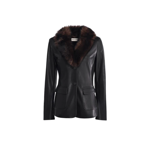 Nour Hammour Jackets Color | Caterina Polished Leather Blazer luxury leather Jackets from Luxury Shoes 