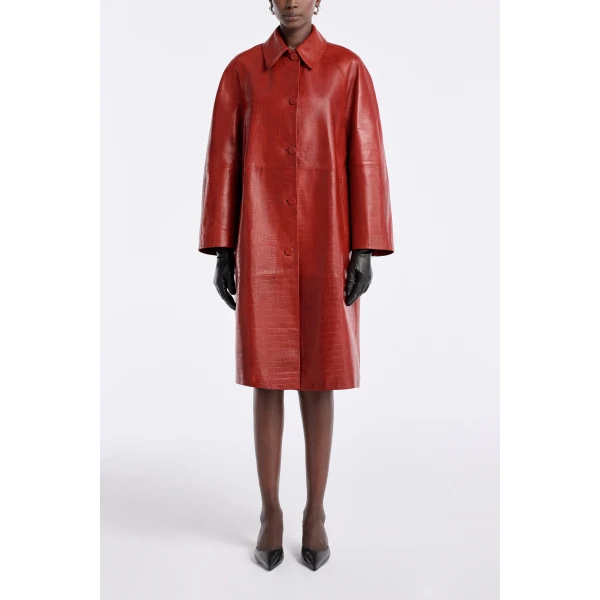 Nour Hammour Coats Color | Croco Embossed Day Coat Chic Day Coat luxury leather Coats from Luxury Shoes 