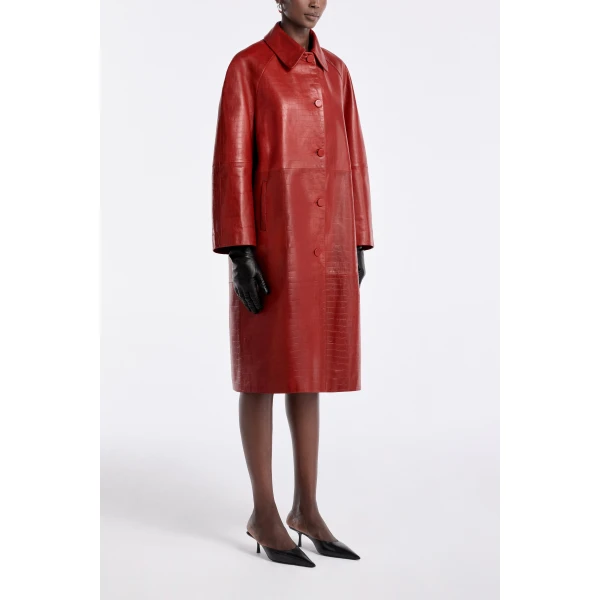 Nour Hammour Coats Color | Croco Embossed Day Coat Chic Day Coat luxury leather Coats from Luxury Shoes 