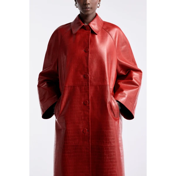 Nour Hammour Coats Color | Croco Embossed Day Coat Chic Day Coat luxury leather Coats from Luxury Shoes 