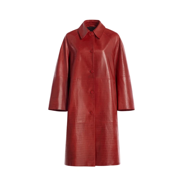 Nour Hammour Coats Color | Croco Embossed Day Coat Chic Day Coat luxury leather Coats from Luxury Shoes 