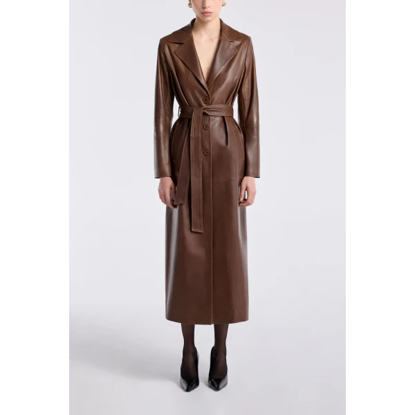Nour Hammour Coats Color | Dakota Glamorous Leather Coat luxury leather Coats from Luxury Shoes 