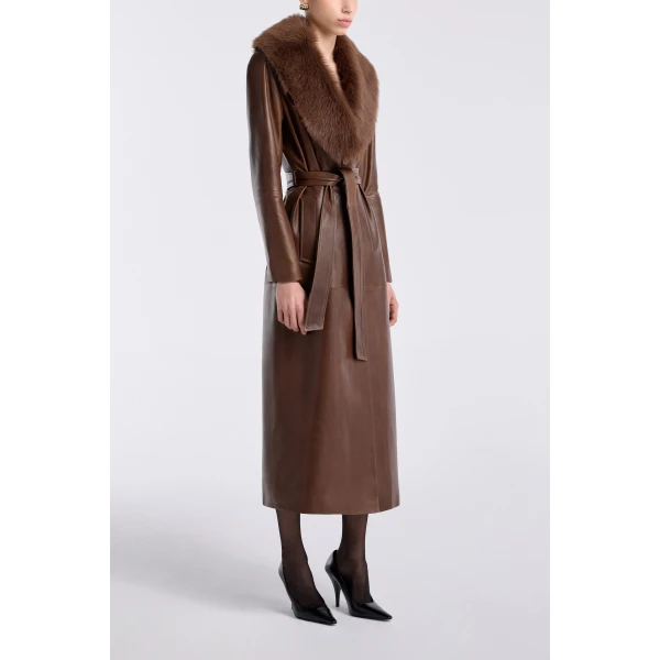 Nour Hammour Coats Color | Dakota Glamorous Leather Coat luxury leather Coats from Luxury Shoes 