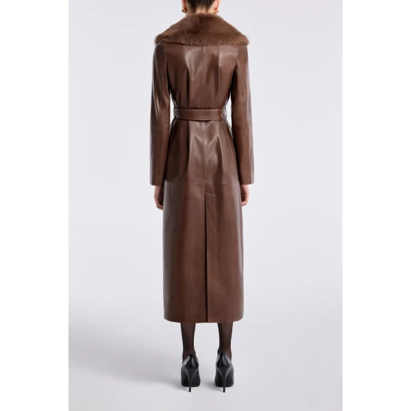 Nour Hammour Coats Color | Dakota Glamorous Leather Coat luxury leather Coats from Luxury Shoes 