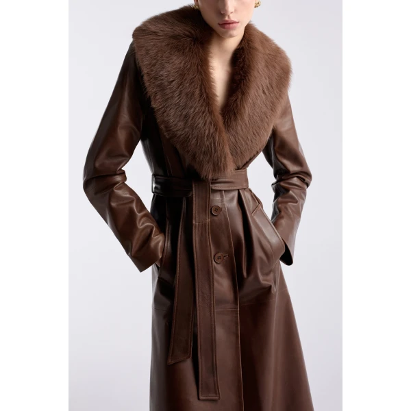 Nour Hammour Coats Color | Dakota Glamorous Leather Coat luxury leather Coats from Luxury Shoes 