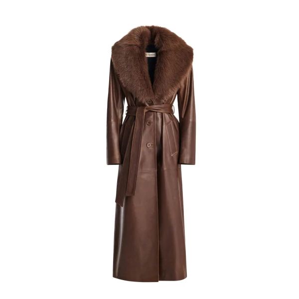 Nour Hammour Coats Color | Dakota Glamorous Leather Coat luxury leather Coats from Luxury Shoes 