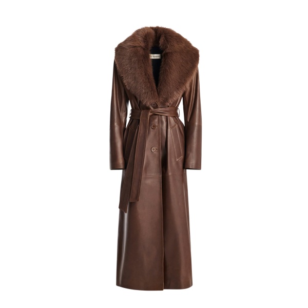 Nour Hammour Coats Color | Dakota Glamorous Leather Coat luxury leather Coats from Luxury Shoes 
