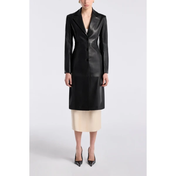 Nour Hammour Coats Color | Eames Elegant Leather Coat luxury leather Coats from Luxury Shoes 