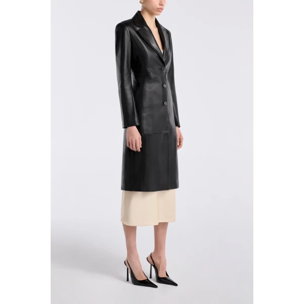 Nour Hammour Coats Color | Eames Elegant Leather Coat luxury leather Coats from Luxury Shoes 