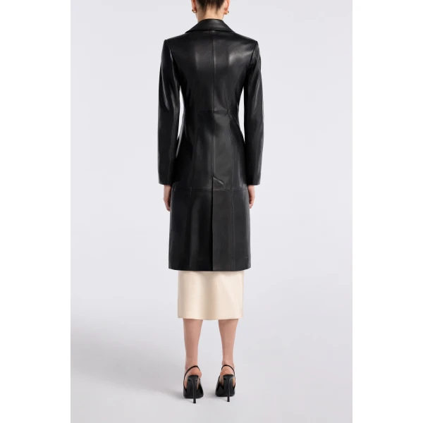 Nour Hammour Coats Color | Eames Elegant Leather Coat luxury leather Coats from Luxury Shoes 