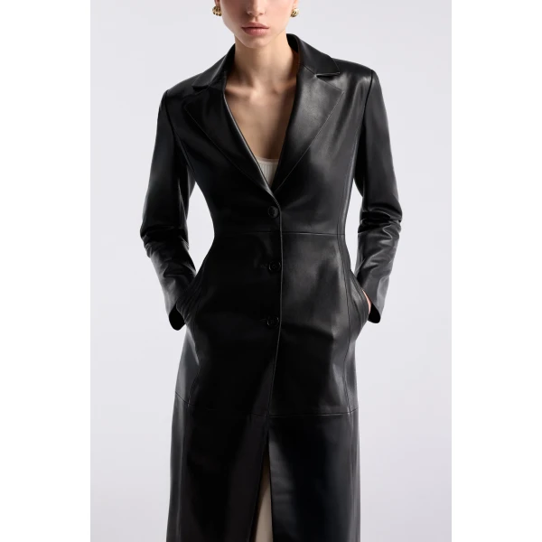 Nour Hammour Coats Color | Eames Elegant Leather Coat luxury leather Coats from Luxury Shoes 