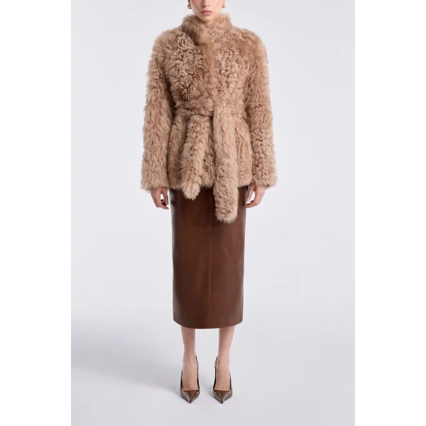 Nour Hammour Coats Color | Elsa Ladylike Shearling Coat luxury leather Coats from Luxury Shoes 