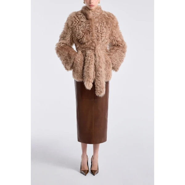 Nour Hammour Coats Color | Elsa Ladylike Shearling Coat luxury leather Coats from Luxury Shoes 