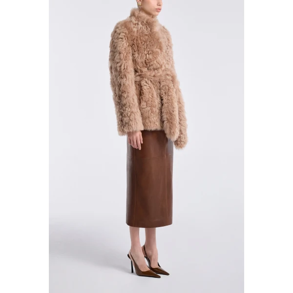 Nour Hammour Coats Color | Elsa Ladylike Shearling Coat luxury leather Coats from Luxury Shoes 