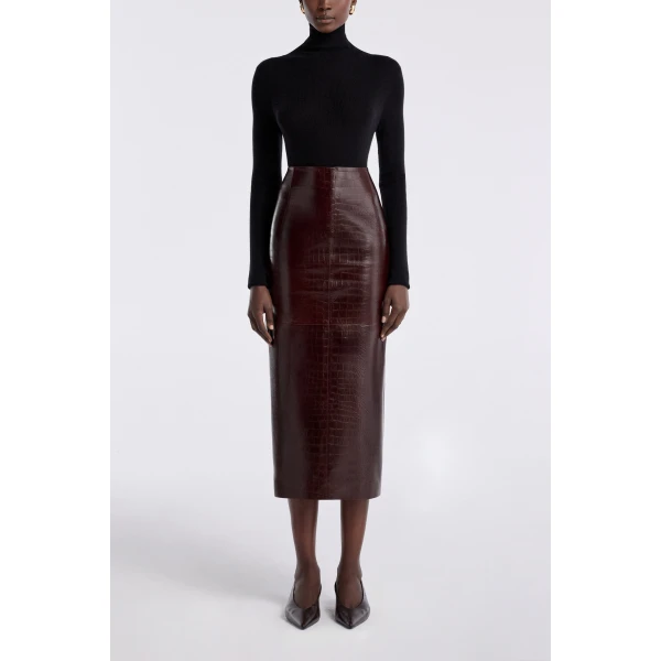 Nour Hammour Skirts Color | Elyse Croco Skirt Embossed Leather Skirt luxury leather Skirts from Luxury Shoes 