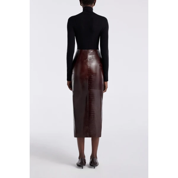 Nour Hammour Skirts Color | Elyse Croco Skirt Embossed Leather Skirt luxury leather Skirts from Luxury Shoes 