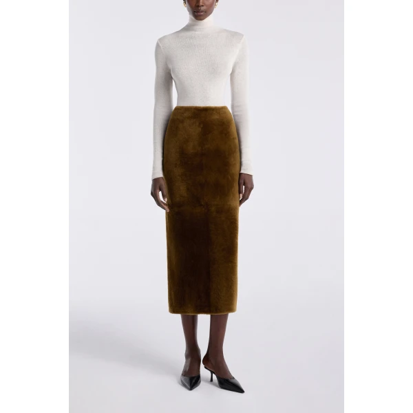 Nour Hammour Skirts Color | Elyse Shearling Velvety Shearling Skirt luxury leather Skirts from Luxury Shoes 